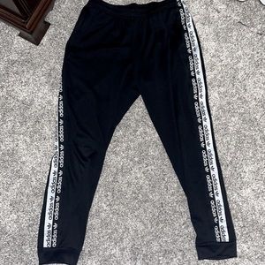 Large Black & White Adidas Striped Fleece Sweatpants